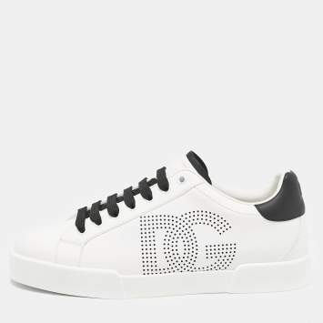 Pre Owned Dolce & Gabbana White/Black Leather Portofino Royal Sneakers Size 41