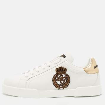 Pre Owned Dolce & Gabbana White Leather Crown Patch Portofino Sneakers Size 43