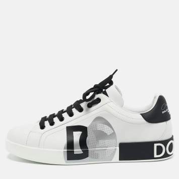 Dolce & Gabbana White/Black Leather Portofino Sneakers Size 43.5