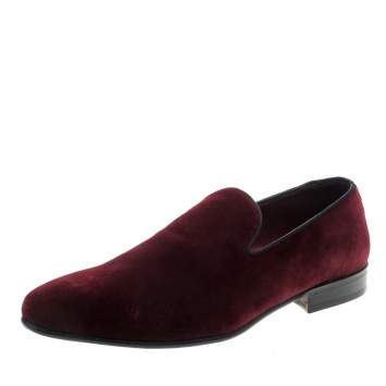 Pre Owned Dolce & Gabbana Burgundy Velvet Smoking Slippers Size 40