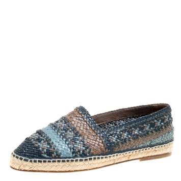 Pre Owned Dolce & Gabbana Bicolor Braided Leather Espadrilles Size 40