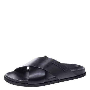 Pre Owned Dolce & Gabbana Black Leather Cross Strap Flat Sandals Size 39