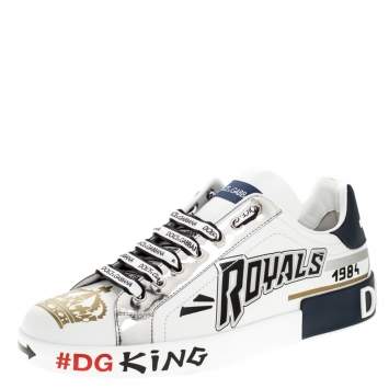 Pre Owned Dolce & Gabbana White/Blue Leather Portofino Royal 10 Sneakers Size 45