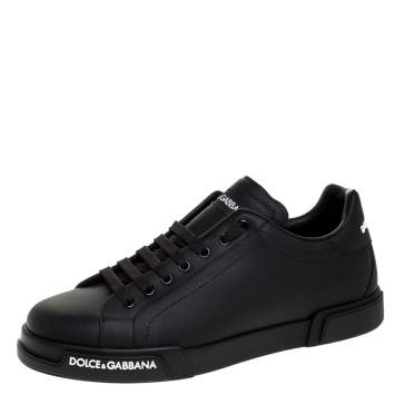Pre Owned Dolce and Gabbana Black Leather Low Top Sneakers Size 44