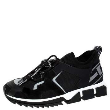Pre Owned Dolce & Gabbana Black Leather and Mesh Sorrento Trekking Sneakers Size 42.5