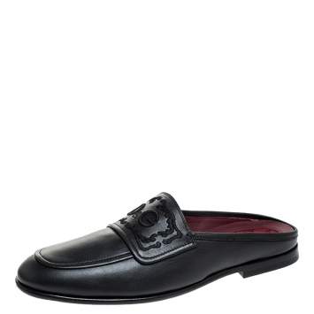 Pre Owned Dolce & Gabbana Black Leather King City Slip On Mule Loafers Size 42
