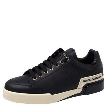 Pre Owned Dolce and Gabbana Black Leather Sneakers Size 42.5