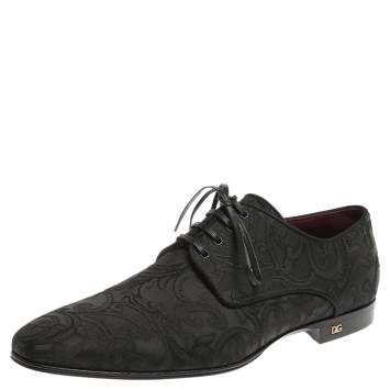 Pre Owned Dolce & Gabbana Black Lace Fabric Lace Up Oxfords Size 42