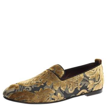 Pre Owned Dolce & Gabbana Green Velvet Brocade Smoking Slippers Size 44