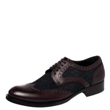 Pre Owned Dolce & Gabbana Blue/Burgundy Denim And Leather Wingtip Lace Up Oxfords Size 41