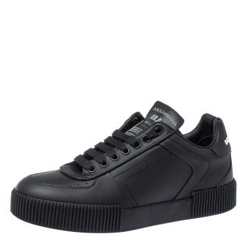 Pre Owned Dolce & Gabbana Black Leather Miami Logo Trainer Sneakers Size 40