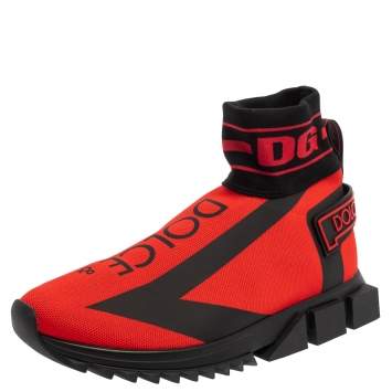 Pre Owned Dolce & Gabbana Red/Black Fabric Sorrento Logo Sneakers Size 44