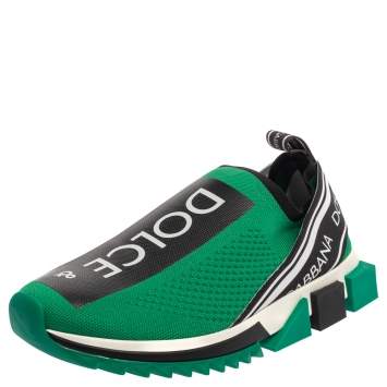 Pre Owned Dolce & Gabbana Green Knit Fabric Sorrento Sneakers Size 41
