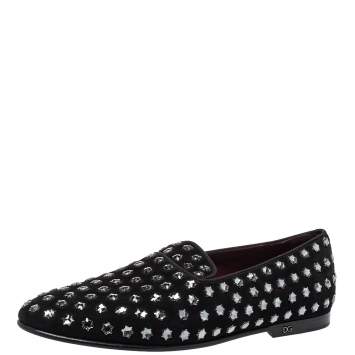 Pre Owned Dolce & Gabbana Black Suede Fusible Stars Embellished Loafers Size 42