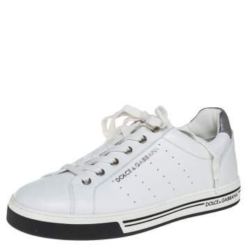 Pre Owned Dolce & Gabbana White Leather Logo Embellished Low Top Sneakers Size 39
