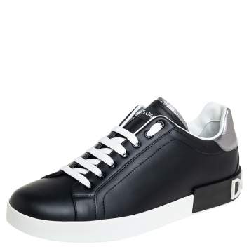 Pre Owned Dolce & Gabbana Black Leather Portofino Low Top Sneakers Size 43