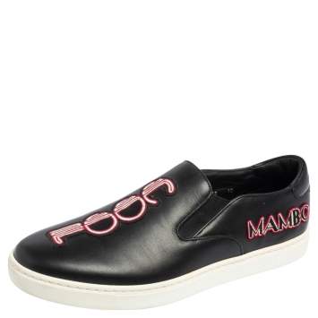 Pre Owned Dolce & Gabbana Black Patch Embellished Leather Slip On Sneakers Size 44