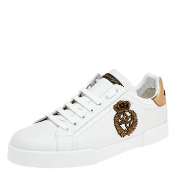 Pre Owned Dolce & Gabbana White Leather Portofino Lace Up Sneakers Size 46