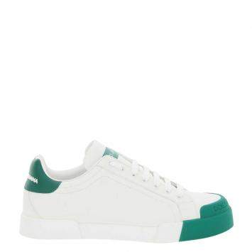 Pre Owned Dolce & Gabbana White/Green Portofino Leather Sneakers Size IT 44