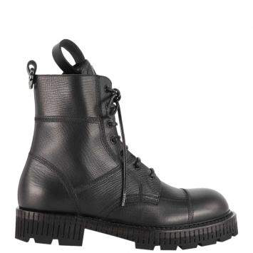 Pre Owned Dolce & Gabbana Black Leather Cowhide Laced Up Boot Size IT 43