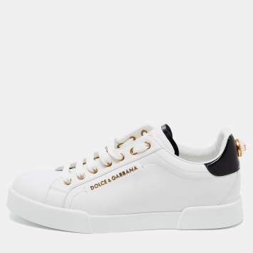 Pre Owned Dolce & Gabbana White Leather Portofino Low Top Sneakers Size 41