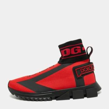 Pre Owned Dolce & Gabbana Red/Black Fabric High Top Sorrento Sneakers Size 42 