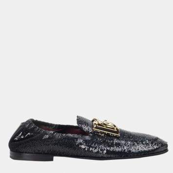Pre Owned Dolce & Gabbana black Mixed-material Ariosto slippers EU 44