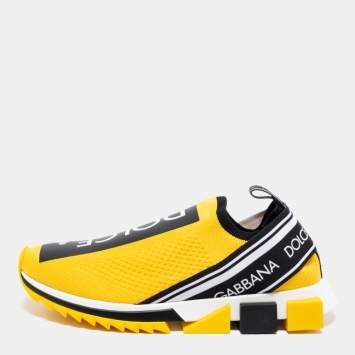 Pre Owned Dolce & Gabbana Yellow/Black Knit Fabric Sorrento  Slip On Sneakers Size 43