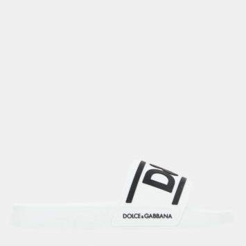 Pre Owned Dolce & Gabbana White Rubber DG logo beachwear slides Size EU 42