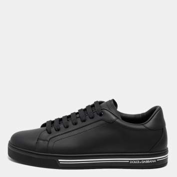 Pre Owned  Dolce & Gabbana Black Leather Roma Lace Up  Sneakers Size 46