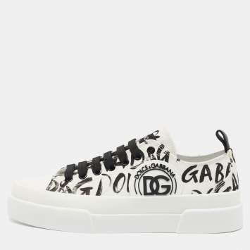 Pre Owned Dolce & Gabbana White/Black Canvas Portofino Sneakers Size 40