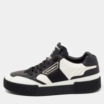 Pre Owned Dolce & Gabbana Black/White Leather and Fabric Miami Sneakers Size 40