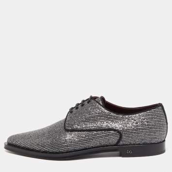 Pre Owned Dolce & Gabbana Silver Glitter Fabric Derby Size 43