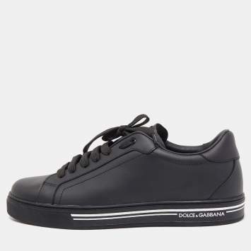 Pre Owned Dolce & Gabbana Black Leather Portofino Lace Up Sneakers Size 42 