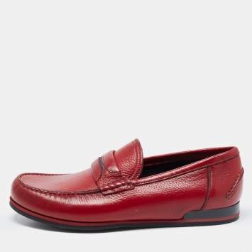 Pre Owned Dolce & Gabbana Red Leather Penny Loafers Size 41.5