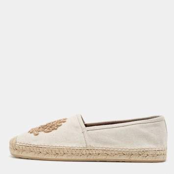 Pre Owned Dolce & Gabbana Beige Canvas Embroidered Slip On Espadrilles Size 45