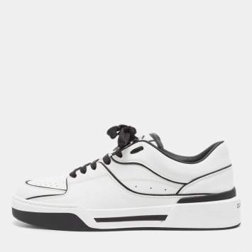 Pre Owned Dolce & Gabbana Black/White Printed Leather New Roma Low Top Sneakers Size 42