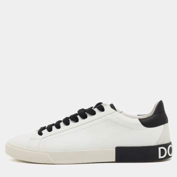 Pre Owned Dolce & Gabbana White/Black Leather Low Top Sneakers Size 45
