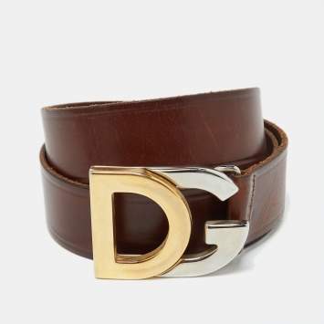 Pre Owned Dolce & Gabbana Dark Brown Leather DG Logo Buckle Belt 95CM