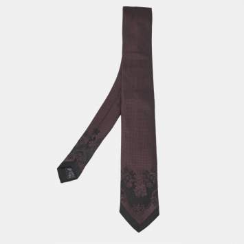 Pre Owned Dolce & Gabbana Burgundy/Black Jacquard Skinny Tie 