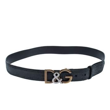 Pre Owned Dolce & Gabbana Black Leather Logo Belt Size 95CM