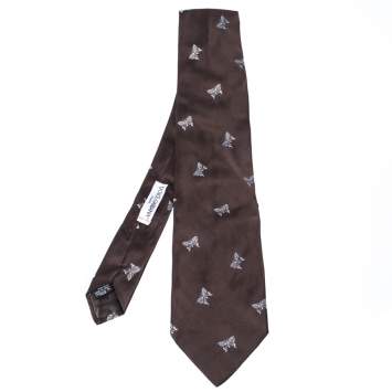 Pre Owned Dolce & Gabbana Brown Butterfly Motif Silk Jacquard Tie