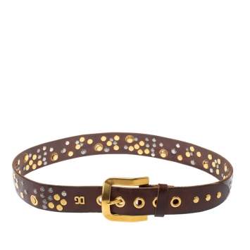 Pre Owned Dolce & Gabbana Brown Leather Gold Grommet Belt Size 95