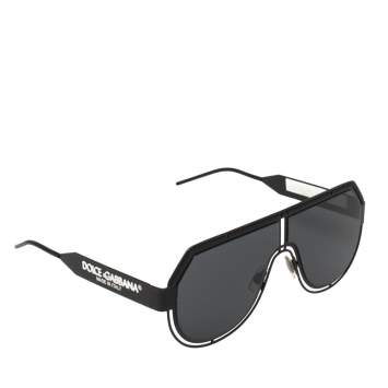 Pre Owned Dolce & Gabbana Black Miami DG 2261 Shield Aviator Sunglasses