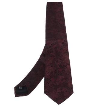 Pre Owned Dolce & Gabbana Burgundy Floral Silk Jacquard Tie
