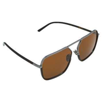 Pre Owned Dolce & Gabbana Gunmetal Tone/ Brown DG 2193 Navigator Sunglasses