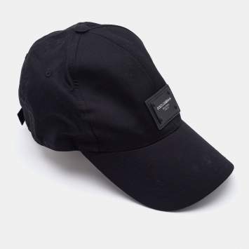 Pre Owned Dolce & Gabbana Black Cotton Logo Plaque Baseball Cap 57