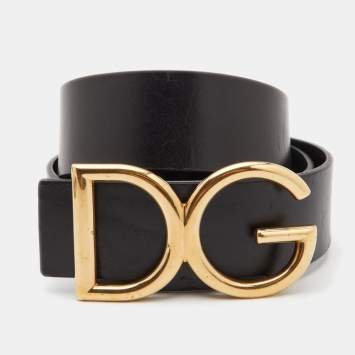 Pre Owned Dolce & Gabbana Black Leather D&G Logo Belt 90CM