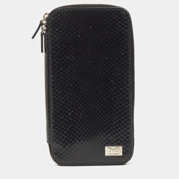 Pre Owned Dolce & Gabbana Black Watersnake Leather Zip Around Organizer