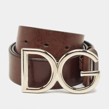 Pre Owned Dolce & Gabbana Brown/Black Leather D&G Logo Belt 90CM